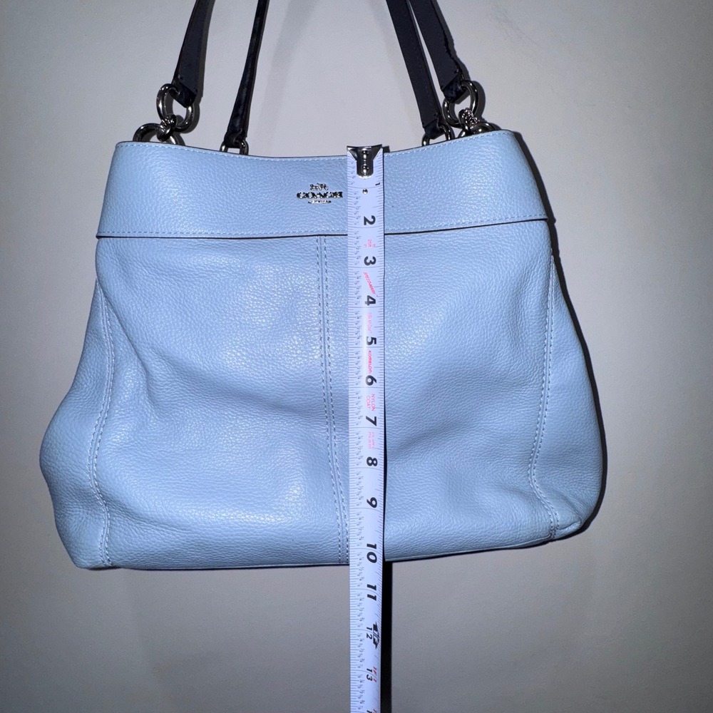 Coach Lexy Shoulder Bag Powder Blue Pebbled Leather Silver Hardware FLAW-Handle - Picture 14 of 16